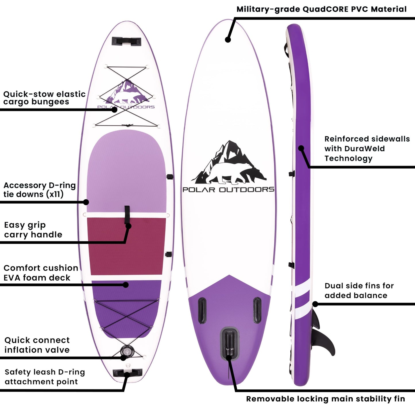 Polar Outdoors by Roc Inflatable Stand Up Paddle Board with Premium SUP Paddle Board Accessories, Wide Stable Design, Non-Slip Comfort Deck for Youth & Adults (Orchid)