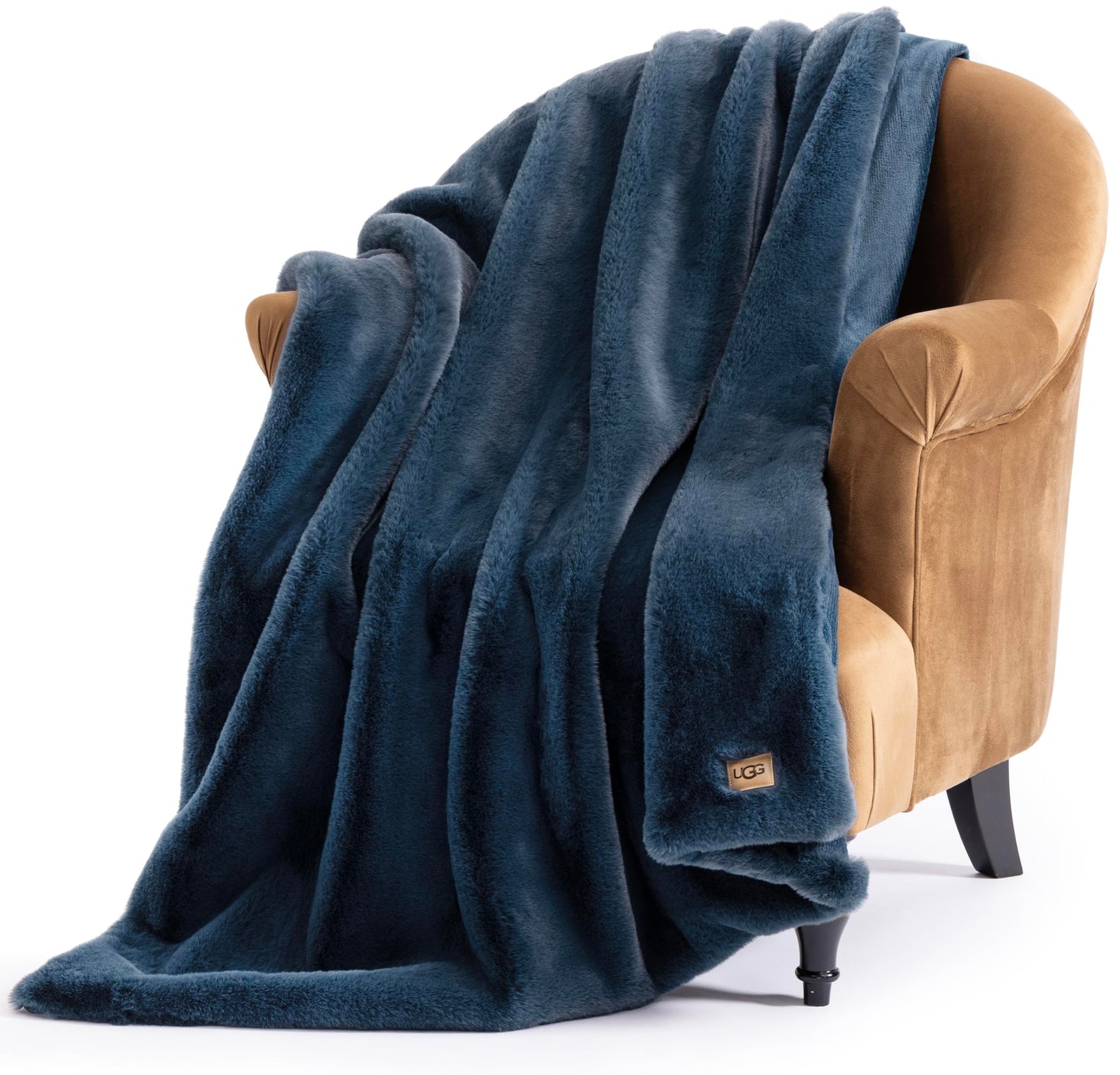 UGG Euphoria Plush Faux Fur Throw Blanket, Soft Warm Throw Blankets for Couch or Bed, Luxury Bedroom Decor, Giftable Holiday Blankets, Machine Washable, 50-inch x 70-inch, Indigo Blue