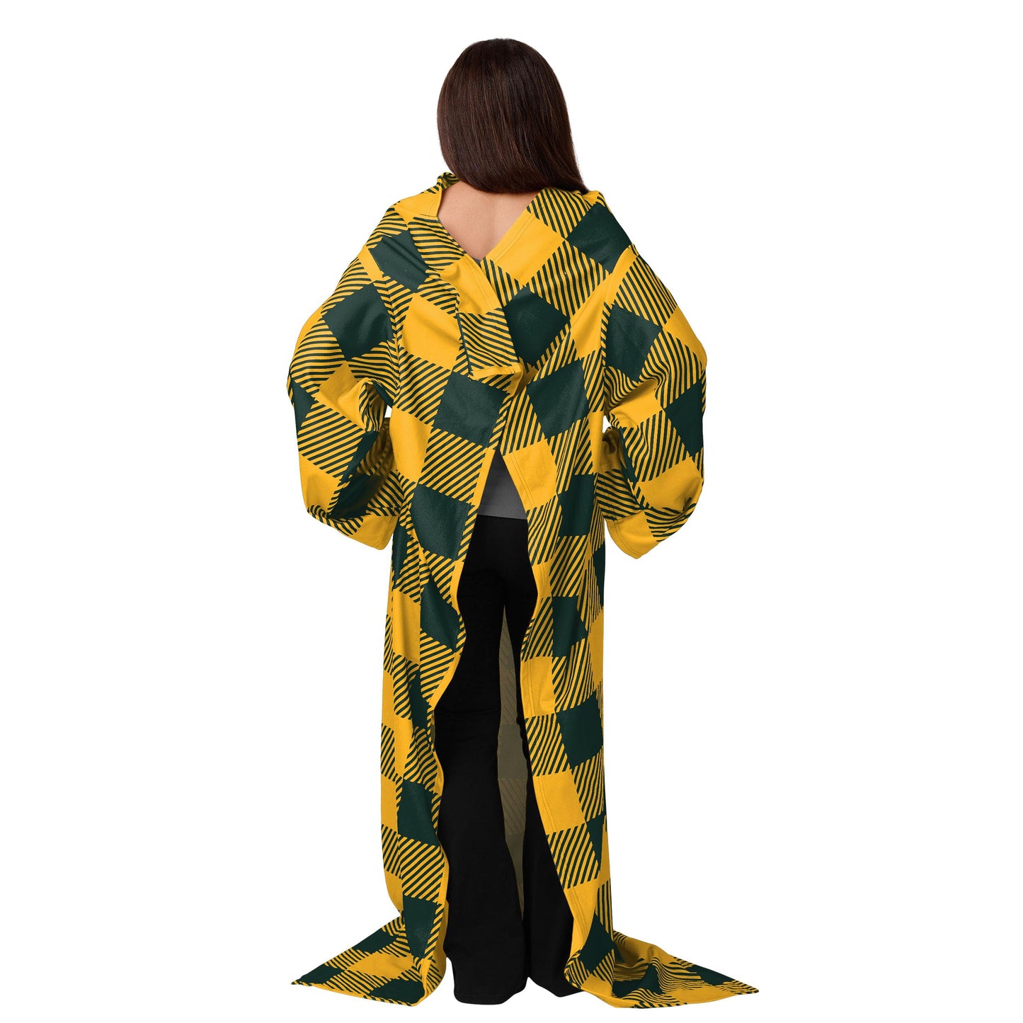 FOCO Green Bay Packers NFL Buffalo Plaid Oversized Wearable Throw Blanket - 48" x 71"