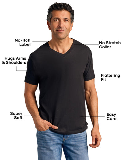 True Classic Mens V Neck T Shirts – Soft, Fitted Undershirts for Men Pack – Mens Undershirts – Cotton Blend, Tag-Free, Pack of 1, Black, M