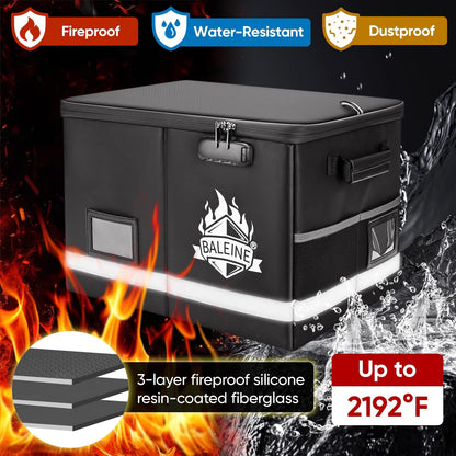 BALEINE Fireproof Document Box with Lock, Portable Fireproof Document Bag Waterproof Fire Proof File Boxes for Documents, File Organizer Box for Important Paperwork (Silver, 16''x12.5''11.5'')