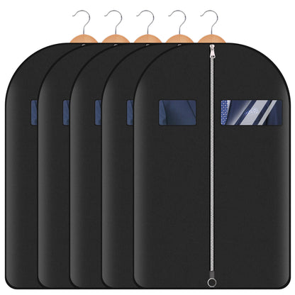 Hleelomi 5 Pack 40-inch Suit Bag Garment Bag for Travel and Storage, Garment Bags for Hanging Clothes with Zipper and Visible Transparent Window, Black