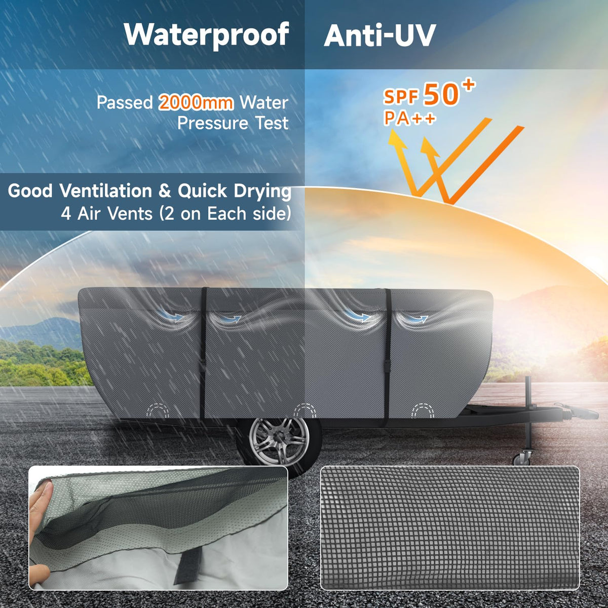 VINPATIO Pop Up Camper Cover, Folding Camper Tent Trailer Cover Fits 12'-14' Trailers, Waterproof & Anti-UV Pop-up Camper Cover with Windproof Straps