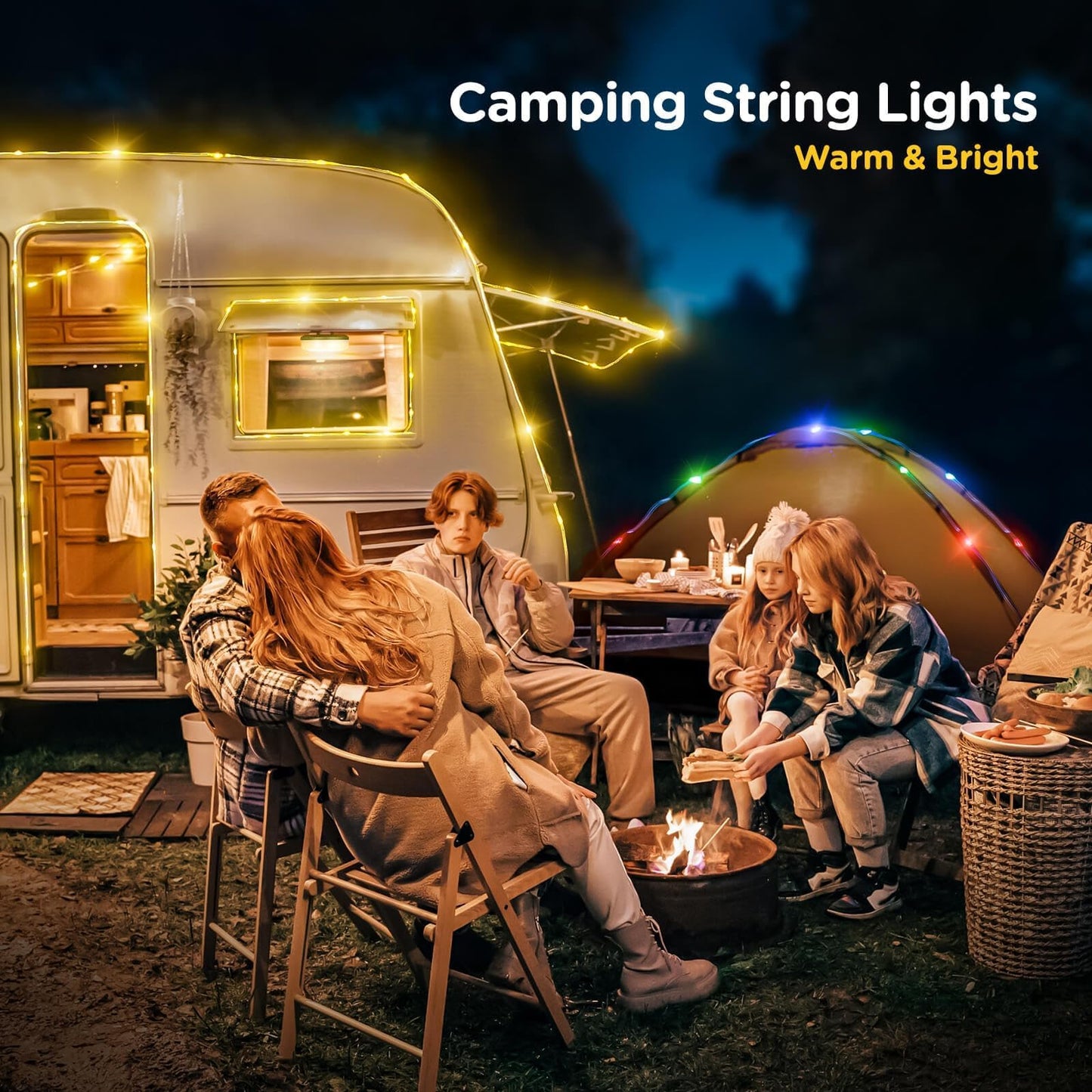 OGERY Camping String Lights, 4 in 1 Quick Storage 32.8FT Rechargeable Tent Lights String with 8 Lighting Modes, Hanging Waterproof Portable LED Lamp for Outdoor Patio Awning Garden Party Essentials