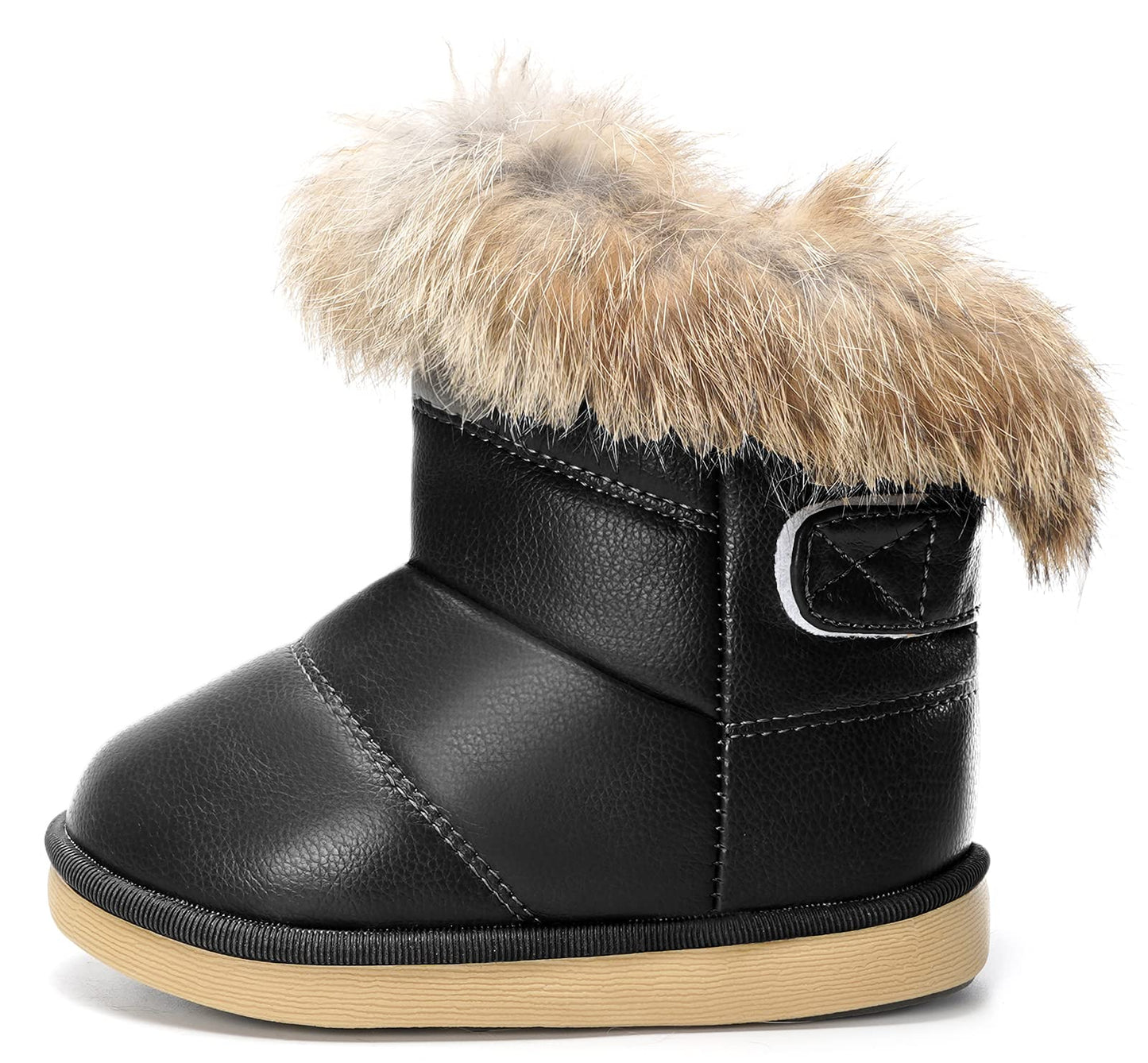 KVbabby Toddler boots Kids Snow Boots Girl's Warm Winter Boots Fur Lined Waterproof Boot PU Leather Non-slip,Black-1,8.5 M US Toddler = Label 27
