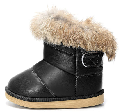 KVbabby Toddler boots Kids Snow Boots Girl's Warm Winter Boots Fur Lined Waterproof Boot PU Leather Non-slip,Black-1,8.5 M US Toddler = Label 27