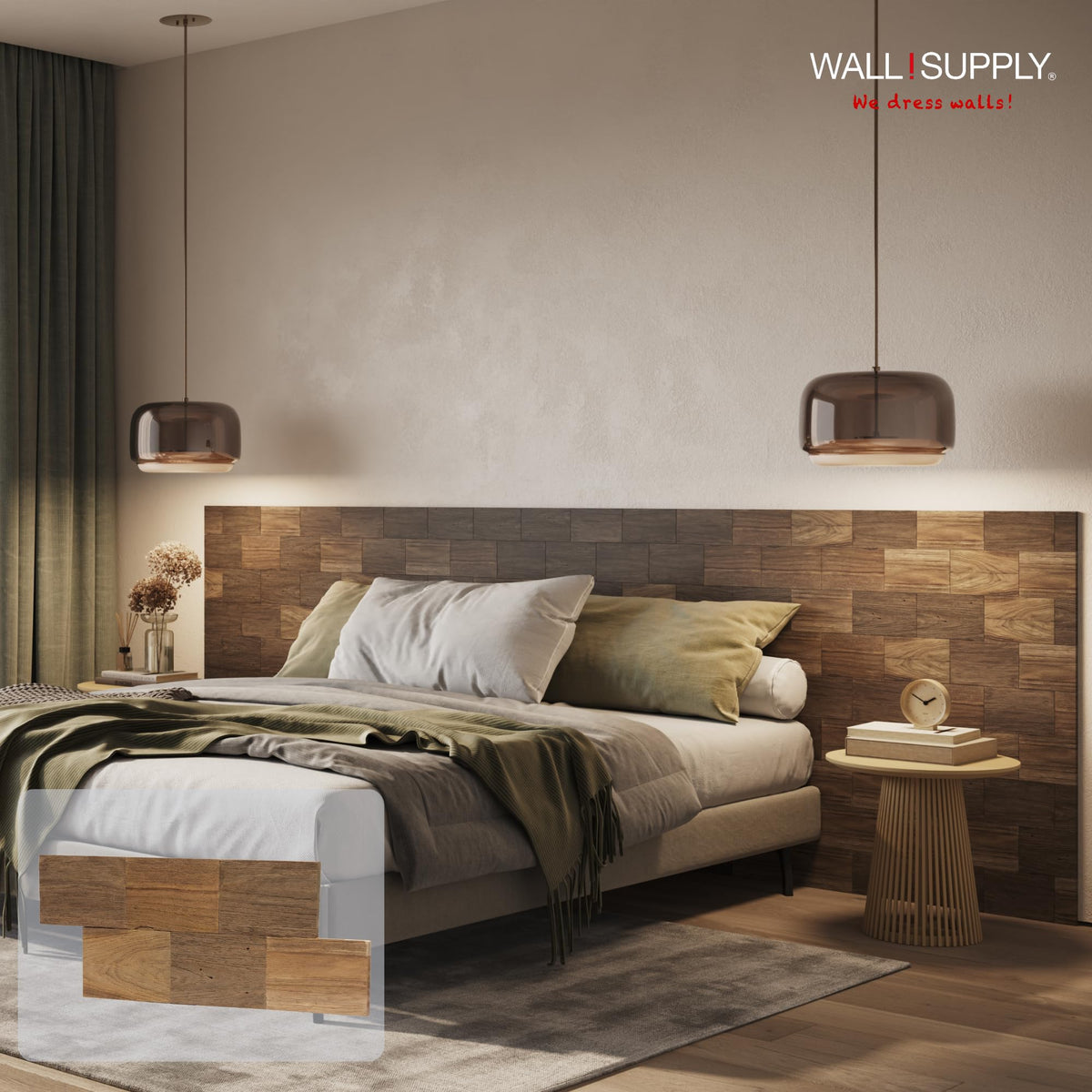 Wall!Supply UltraWood Big Square Reclaimed Teak Wood 3D Wall Panels - Home Decor Wallpaper Alterantive for Living Room, Bedroom, and Office - Easy Installation DIY Room Decor - 10 Pack 9.68 Sq Ft