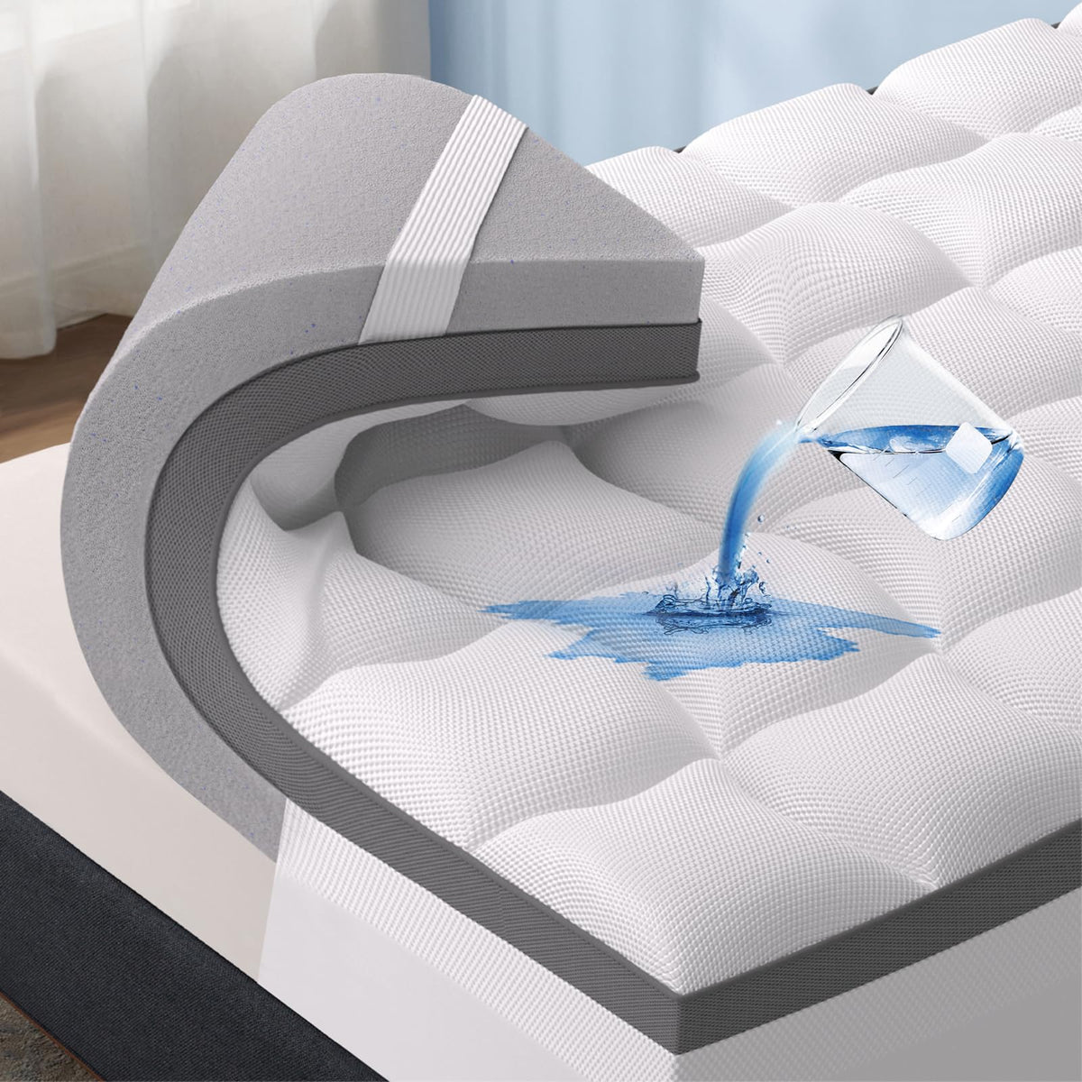 Bedsure 4 Inch Memory Foam Mattress Topper King Size, Dual Layer 2.5 Inch Gel Memory Foam & 800 GSM Waterproof Pillow Top Cooling Mattress Pad with 8-21 Inch Deep Pocket