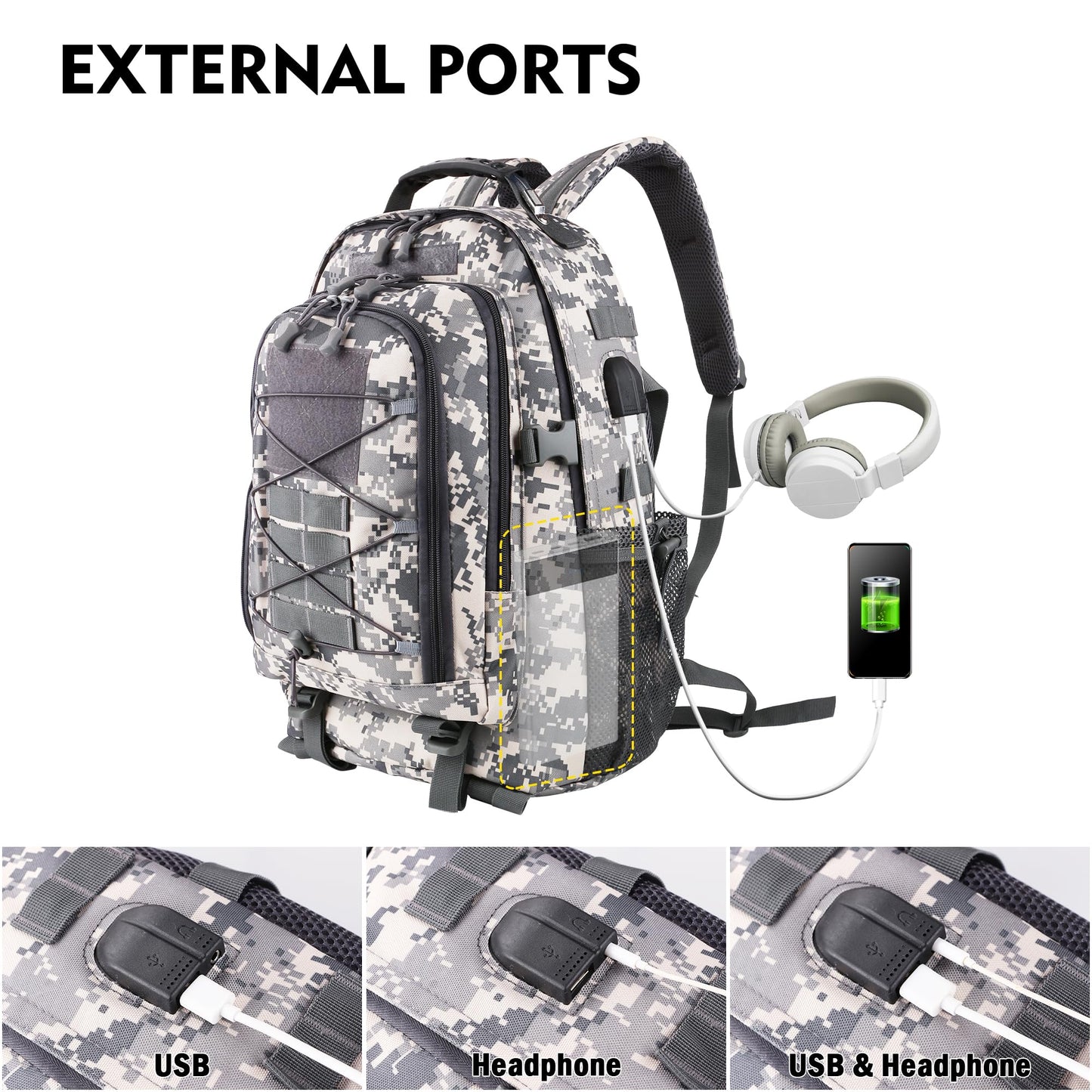 aiGear Tactical Backpack for Men, 35L Military Backpack, 3-Day Bug Out Bag for Camping Hiking Hunting with Molle System Army Daypack (35L ACU)