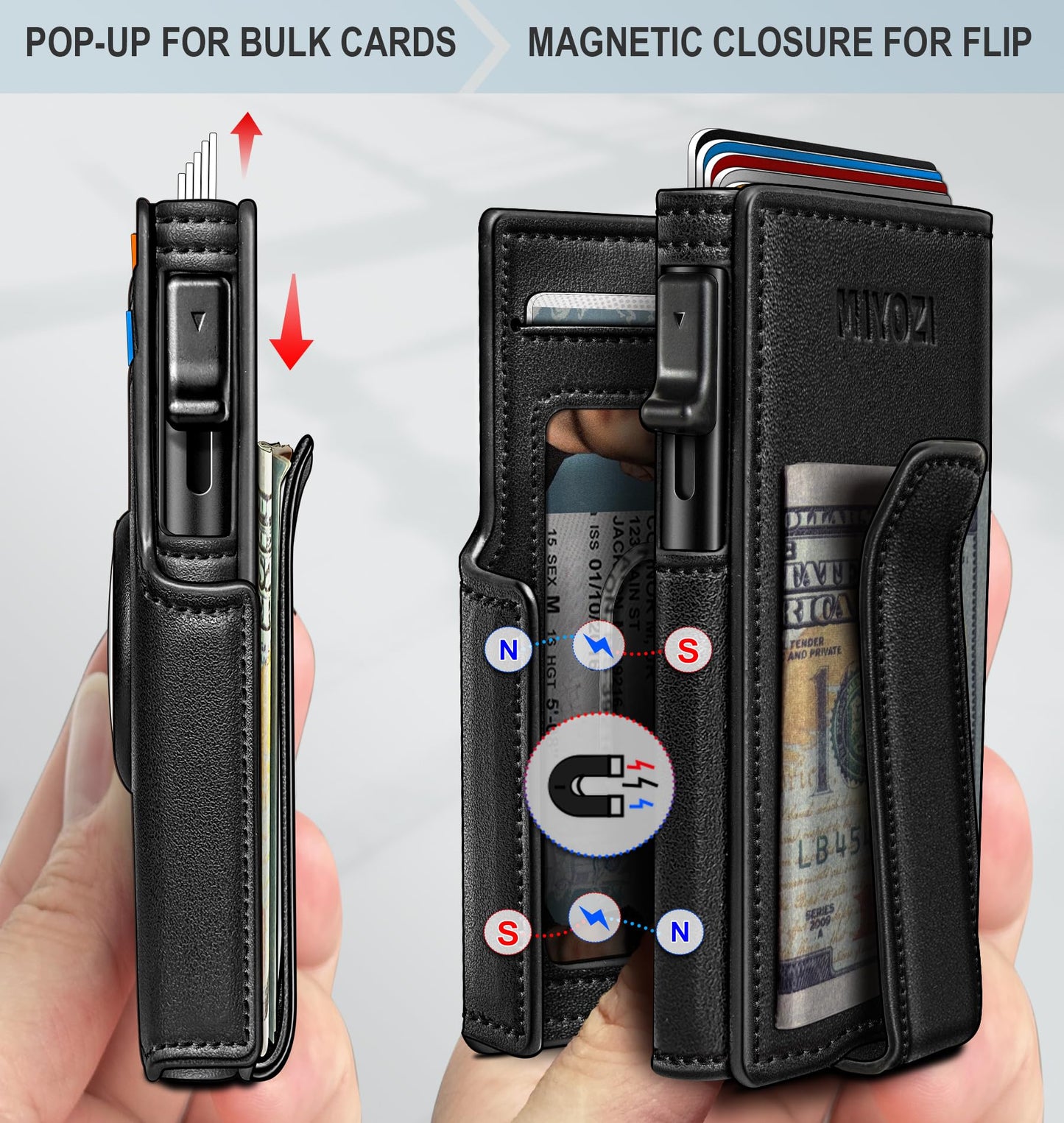 miyozi Airtag Wallet for Men,with Money Clip 10 Cards Metal Case Smart Slim Pop Up Credit Card Holder Flip with Magnetic Closure RFID Blocking wallet with Gift Box