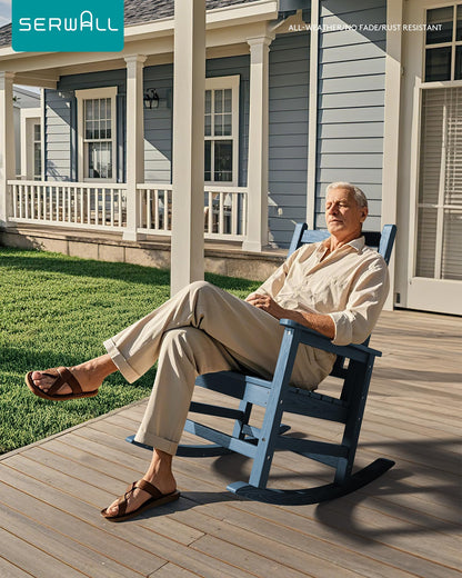 SEWALL Oversized Outdoor Rocking Chair Set of 2, HDPE Rocking Chair for Adults, Patio Rocking Chairs for Porch, Blue