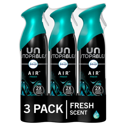 Febreze Air Mist Air Freshener Spray, Odor-Fighting Room Spray, Air Fresheners for Home and Bathroom and Kitchen, Aerosol Can, Unstopables Fresh Scent, 8.8oz, 3 Count