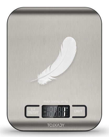 Tcsxady Food Scale, 11lb Digital Kitchen Scale with 6 Units LCD Display and Tare Function,Compact Design for Baking,Healthy Cooking,Meal Prep, 304 Stainless Steel