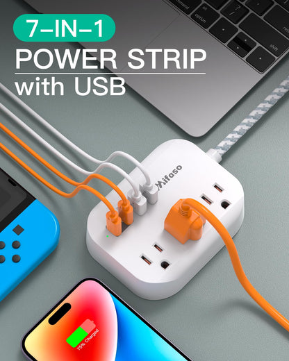 Cruise Ship Essentials - Mifaso Power Strip with USB Ports, 5Ft Flat Extension Cord with Multiple Outlets, USB Charging Station with Non Surge Protector for Cruise Ship, Travel, Dorm Room Essentials