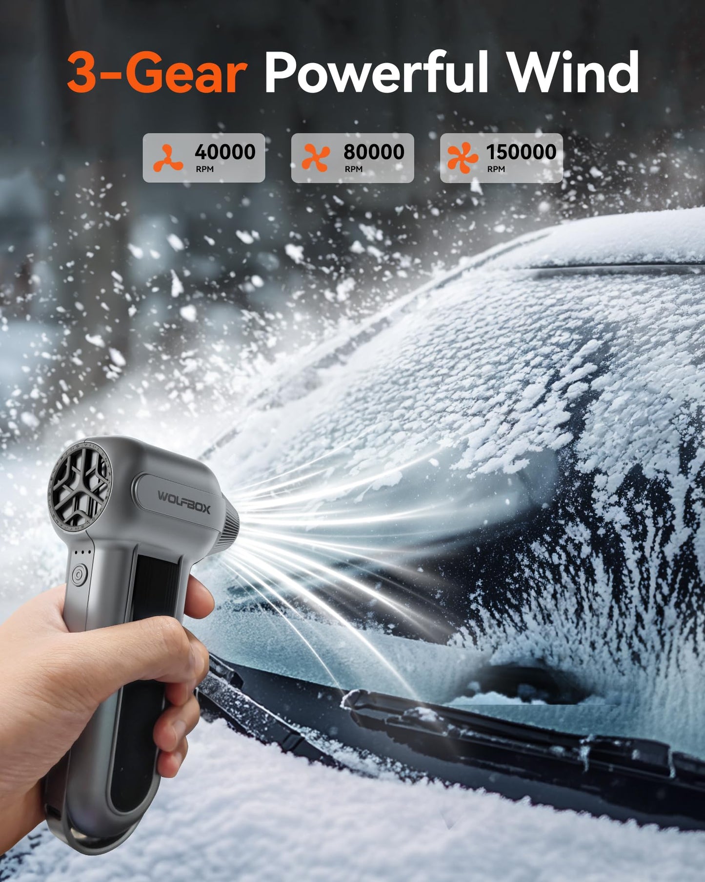 WOLFBOX MF100 Electric Air Duster-150000RPM Super Power Cordless Air Duster, Rechargeable Brushless Motor Durable Blower, 3-Gear Adjustable Dust Blower for Computer, Keyboard, Outdoor, House and Car