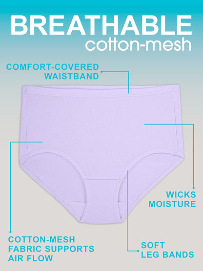 Fruit of the Loom Women's Underwear Breathable Panties (Regular & Plus Size), Brief-Cotton Mesh-6 Pack, 6