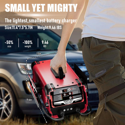 AZZUNOX 12V 24V Car Battery Charger & Engine Starter, 0-50A Automatic Battery Maintainer, 250 Cranking Amps, Jump Starter & Smart Trickle Charger