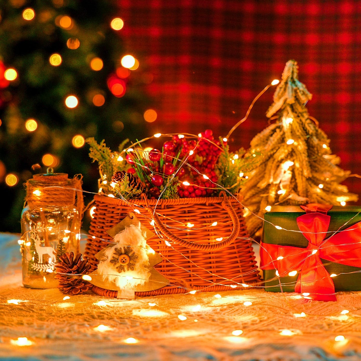 JMEXSUSS 4 Pack 50 LED Halloween Fairy Lights Battery Operated, 16.1ft Orange Fairy String Lights, Mini Orange Halloween Lights for Bedroom Garden Party Holiday Decorations