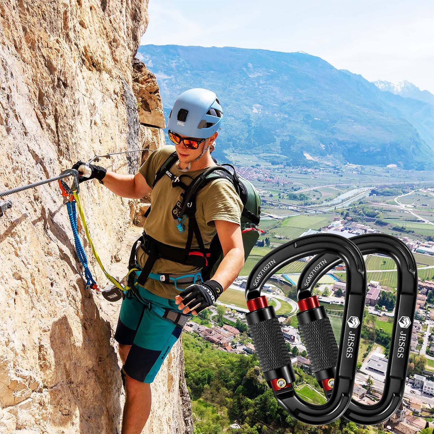 JRSGS Climbing Carabiner 25KN Large Carabiner Clip Auto Locking Carabiner Obtained UIAA Certification Heavy Duty Carabiners Suitable for Rock Climbing, Camping, Gym,Rescue