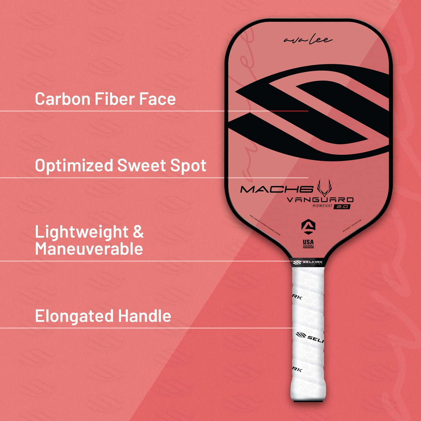 Selkirk Vanguard 2.0 Pickleball Paddle | Carbon Fiber Pickleball Paddle with a Polypropylene X5 Core | Pickleball Rackets Made in The USA | Mach 6 Midweight, Arizona Sun |