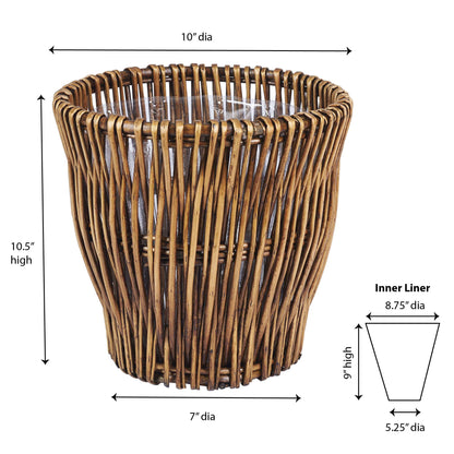 Household Essentials Small Reed Willow Waste Basket, Handwoven Basket with Removable Liner, Attractive Alternative to Plastic or Metal Cans, Brown