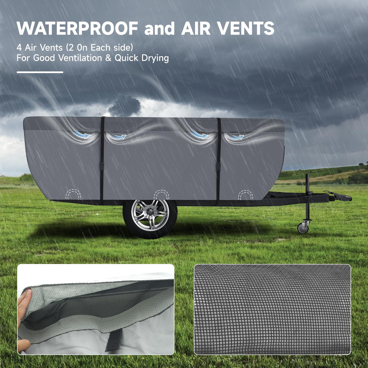 VINPATIO Pop Up Camper Cover, Folding Camper Tent Trailer Cover Fits 12'-14' Trailers, Waterproof & Anti-UV Pop-up Camper Cover with Windproof Straps