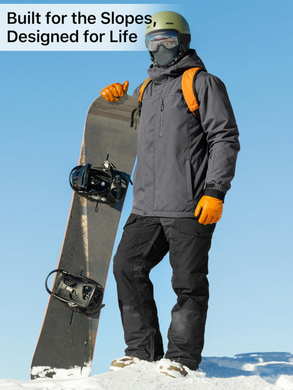 FREE SOLDIER Men's Waterproof Ski Snow Jacket Fleece Lined Warm Winter Rain Jacket with Hood Fully Taped Seams(Charcoal Gray,L)