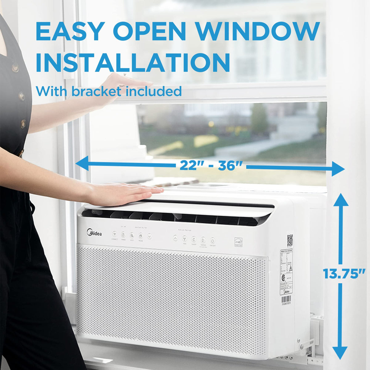 Midea 8,000 BTU U Shaped Smart Inverter Window Air Conditioner, Cools up to 350 Sq. Ft., Ultra Quiet with Open Window Flexibility, Works with Alexa/Google Assistant, 35% Energy Savings, Remote Control