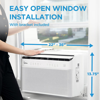 Midea 8,000 BTU U Shaped Smart Inverter Window Air Conditioner, Cools up to 350 Sq. Ft., Ultra Quiet with Open Window Flexibility, Works with Alexa/Google Assistant, 35% Energy Savings, Remote Control