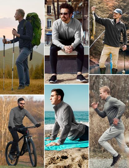 3Pack Quarter 1/4 Zip Pullover Men Dry Fit Sweatshirts Long Sleeve 1/2 Half Zip Running Athletic Golf Work Out Gym Fishing Shirt Quick Dry Outdoor Active Sports Shirts Gray Blue L