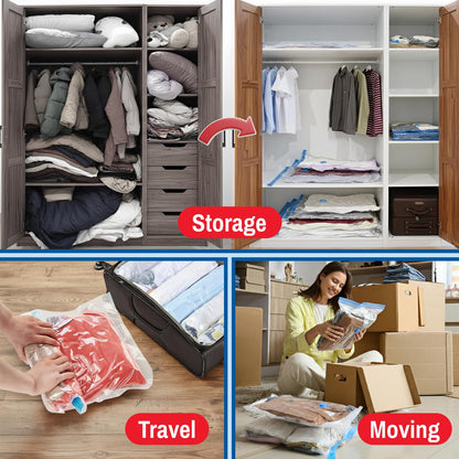 6 Pack Large Vacuum Storage Bags for Comforters, Blankets & Clothes – Vacuum Sealed Compression Bags with Hand Pump – Space Saver Storage Bags for Bedding, Moving, Travel & Organization