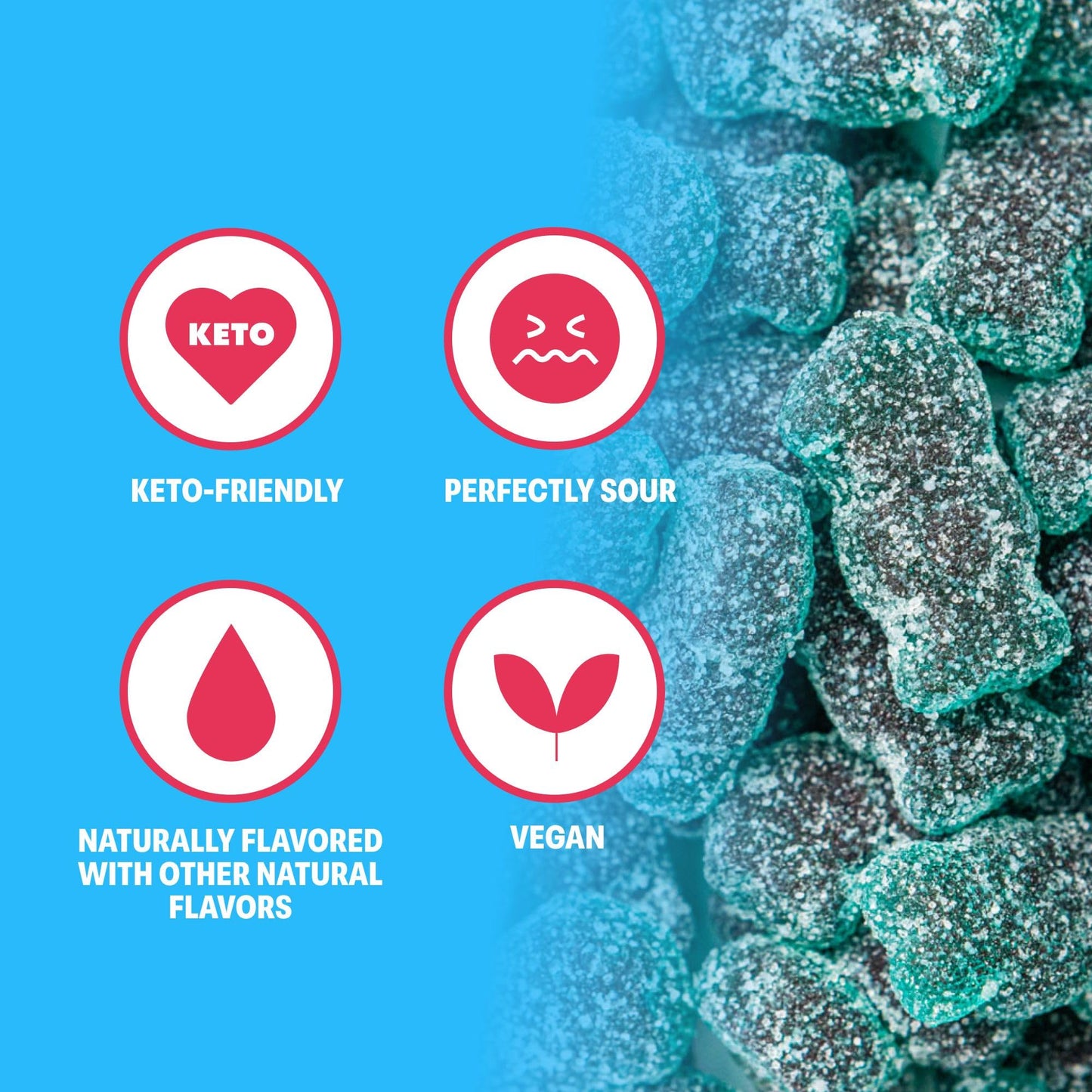 Shameless Snacks - Healthy Low Calorie Snacks, Low Carb Keto Gummies (Gluten Free Candy) - 6 Pack Sour Blue Raspberry