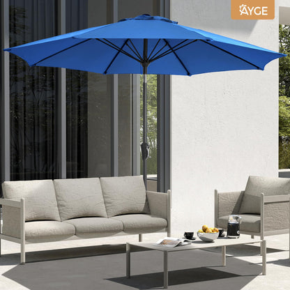 Ayge 9FT Large Outdoor Patio Umbrella Market Table Umbrella-UV Resistant, Easy Push Button Tilt and Crank, 8 Sturdy Fiberglass Ribs Heavy-Duty Pool Umbrella for Deck, Backyard,Garden, Yard,Blue