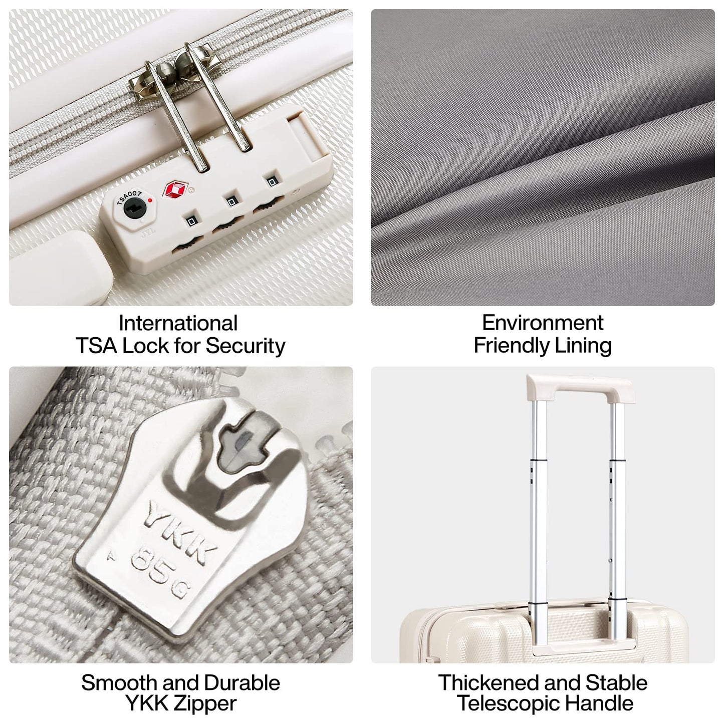 Hanke Luggage Sets 2 piece Carry On Luggage with Wheels PC Hard Shell Suitcases Lightweight Checked Travel Luggage Large Travel Suitcase Woman Men 20/29 Inch(Ivory White)