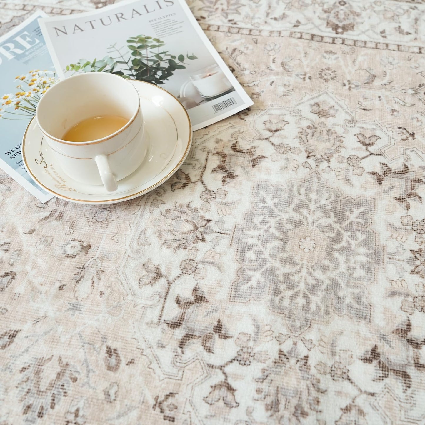 2x6 Hallway Washable Runner Rug : Vintage Soft Kitchen Laundry Runner with Non Slip Backing Farmhouse Entryway Living Room Floor Mat Stain Resistant Carpet for Bedroom Bathroom Distressed Beside Rug