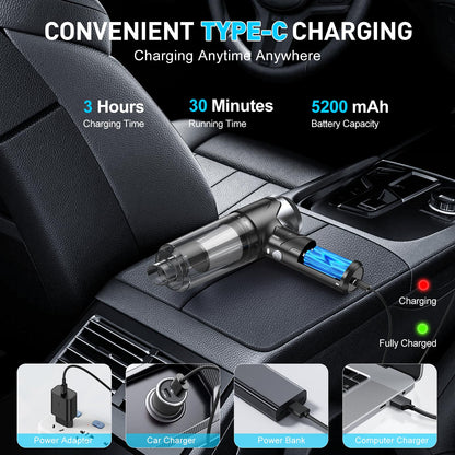 KMM Handheld Car Vacuum Cleaner, 10000PA Vacuum Cleaner & Air Duster, 120W High Power Vacuum Portable Cordless, Hand Held Vacuum Rechargeable with Multi-Nozzles & LED Light for Home, Car, Office