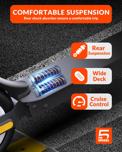 5TH WHEEL V30PRO Electric Scooter, 10" Solid Tires, 350W Motor & 18 MPH, 19.9 Miles Range E-Scooter with E-Lock, Dual Brakes and Suspension, Foldable Adults Commuter Scooter with Turn Signals and APP
