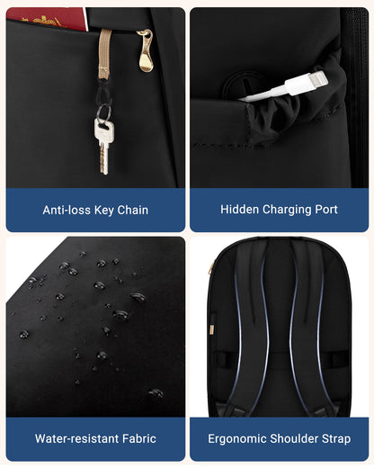 LIGHT FLIGHT Travel Backpack for Women, 15.6 Inch Laptop Backpack with USB Charging Hole, Water Resistant College Bookbag, Large Capacity Black Computer Backpacks for Work, Black