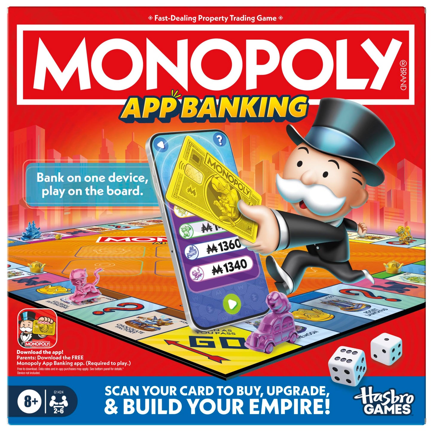 Monopoly App Banking Board Game | App-Enabled Game | Links to Smart Devices | Ages 8+ | 2 to 6 Players | 45 Mins. | Family Games for Kids