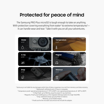 Samsung PRO Plus microSD Memory Card + Adapter, 1TB MicroSDXC, Up to 180 MB/s, Full HD & 4K UHD, UHS-I, C10, U3, V30, A2 for Android Phones, Tablets, GoPRO, DJI Drone, MB-MD1T0SA/AM, 2024