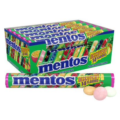 Mentos Chewy Mint Candy Roll, Discovery 14 Assorted Fruit Flavors, 14 Pieces Per Roll, 15 Count Showbox