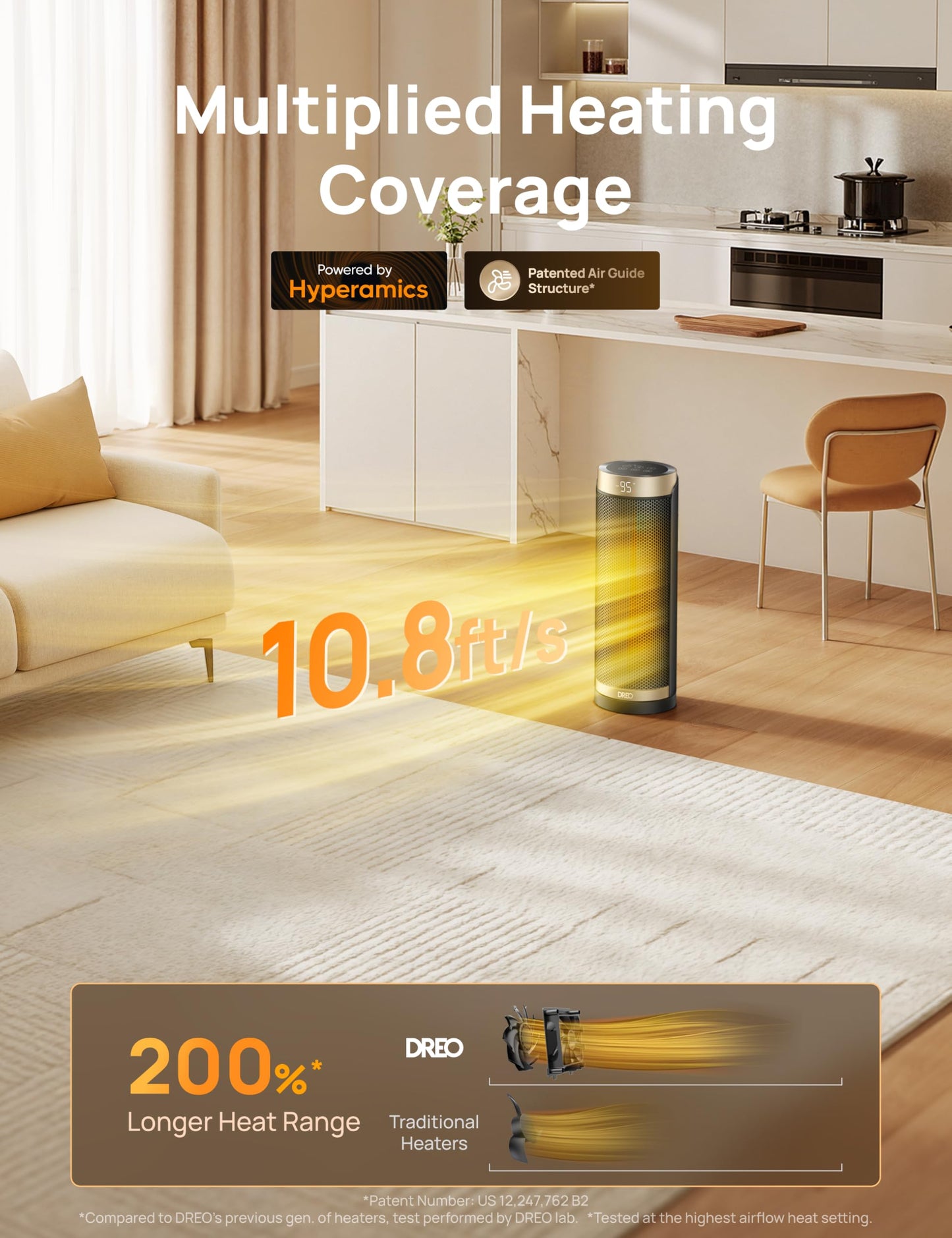 DREO Space Heater, 1500W Electric Heaters for Indoor Use with Thermostat, 70° Oscillation, 8 Safety Protections, 5 Modes, Remote, 12H Timer, Quiet Portable Heater for Office, Bedroom, Large Room