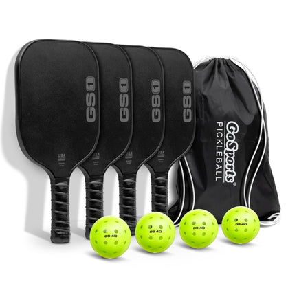 GoSports GS1 Pickleball Paddles Set of 4 with 4 Pickleballs - USAPA Approved Fiberglass Pickleball Paddles
