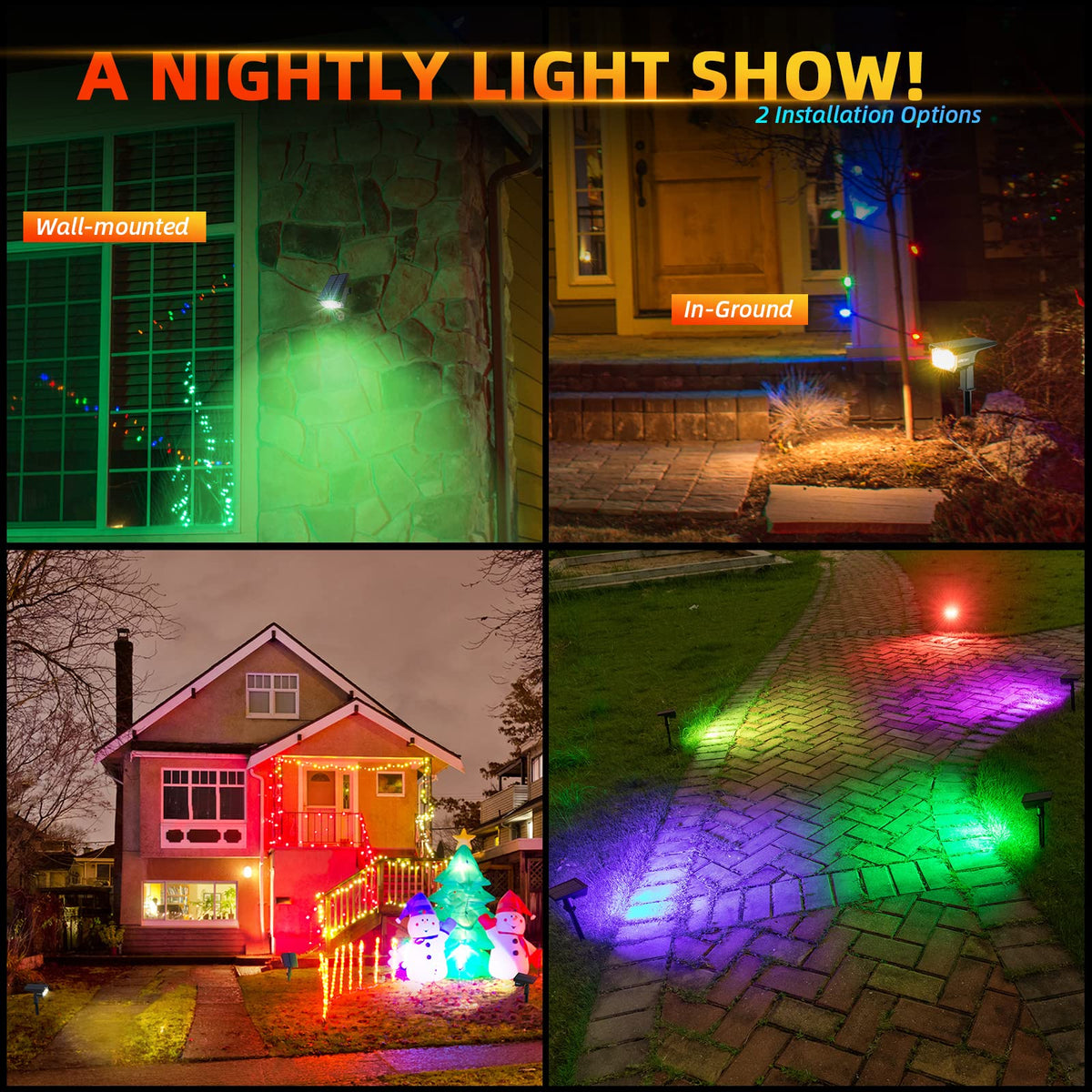 LEREKAM Solar Outdoor,40 LEDs Color Changing RGB Solar Landscape Path Lights,USB & Solar Powered Multicoloured Spotlights,14 Colors Auto Cycling Spotlights for Yard,Garden,2 Pack