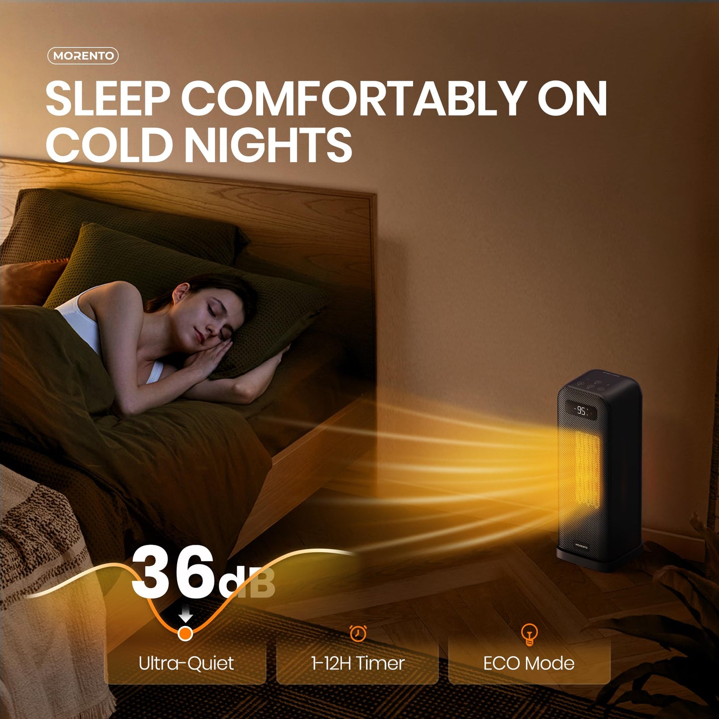 MORENTO Space Heaters for Indoor Use, Smart Space Heater, Wi-Fi & Voice Control, Portable Heater with Thermostat, 1500W Electric Heater, 12H Timer, Quiet Space Heater for Office Bedroom Home (Black)