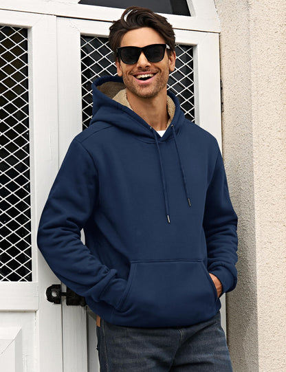 MAGCOMSEN Men's Hoodies Fleece Lined Winter Warm Sherpa Athletic Work Casual Heavy Thick Pullover Hoodie Sweatshirts Navy