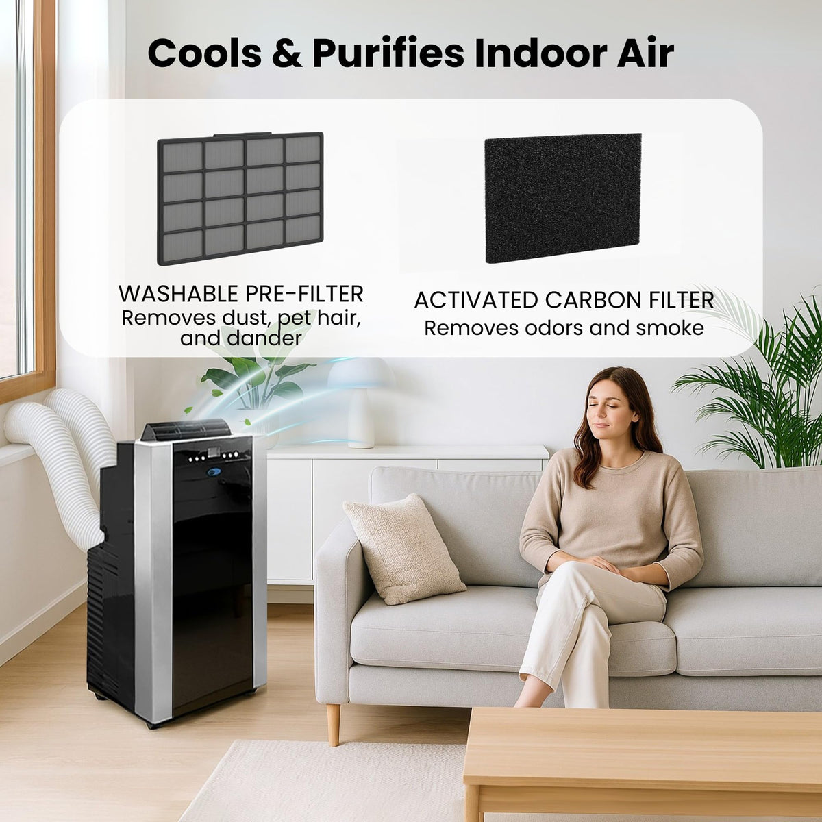 Whynter Portable Air Conditioner 14,000 BTU with Dual Hose Dehumidifier & Cooling Fan for 500 Sq Ft Rooms, Includes AC Unit Window Kit, ARC-14S (9,500 SACC)