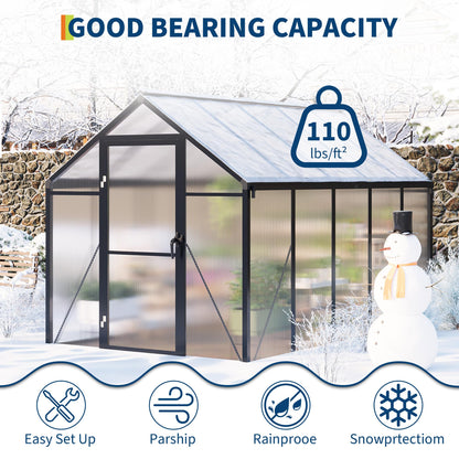 6 x 10 ft Greenhouse, Greenhouses for Outside, Polycarbonate Greenhouse with Aluminum Frame, Lockable Door and Ajustable Roof Vent for Backyard, Green Houses for Outside Garden Backyard, Patio