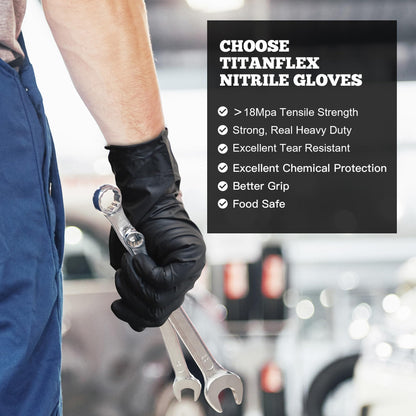 TitanFlex Disposable Nitrile Exam Gloves - 6-mil, Black, Large 100-ct Box, Heavy Duty, Latex Free, Food Safe for Cooking & Food Prep