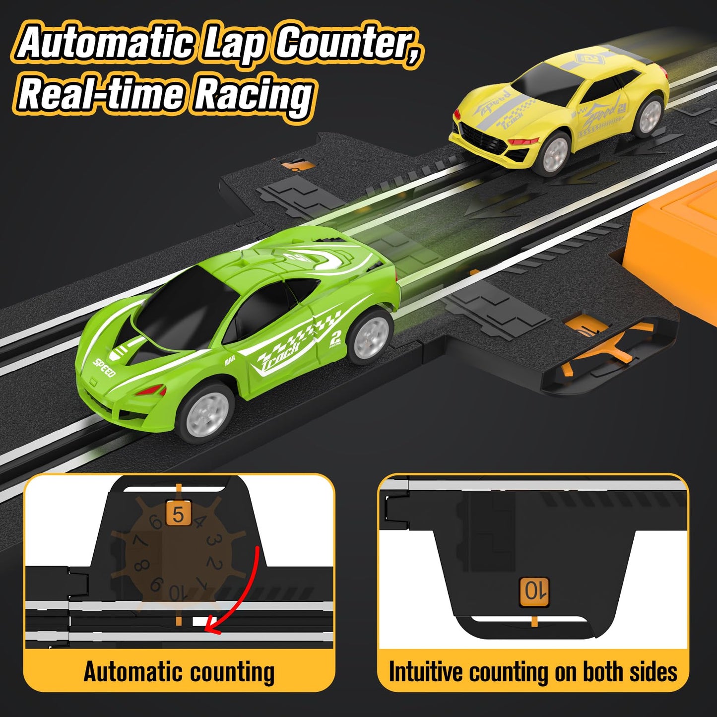 Slot-Car-Race-Track-Sets for Boys Kids, Battery or Electric Race Car Track with 4 High-Speed Slot Cars, Dual Racing Game 2 Hand Controllers Circular Overpass Track, Toys Gifts for 6-8 8-12 Boys Girls